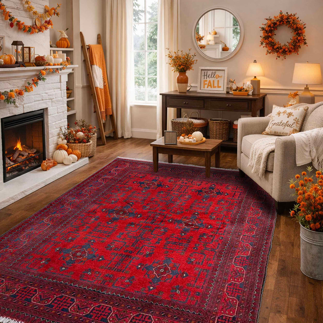 Red Afghan Khal Mohammadi Rug 5' 3" x 6' 10" Hand-Knotted reverse
