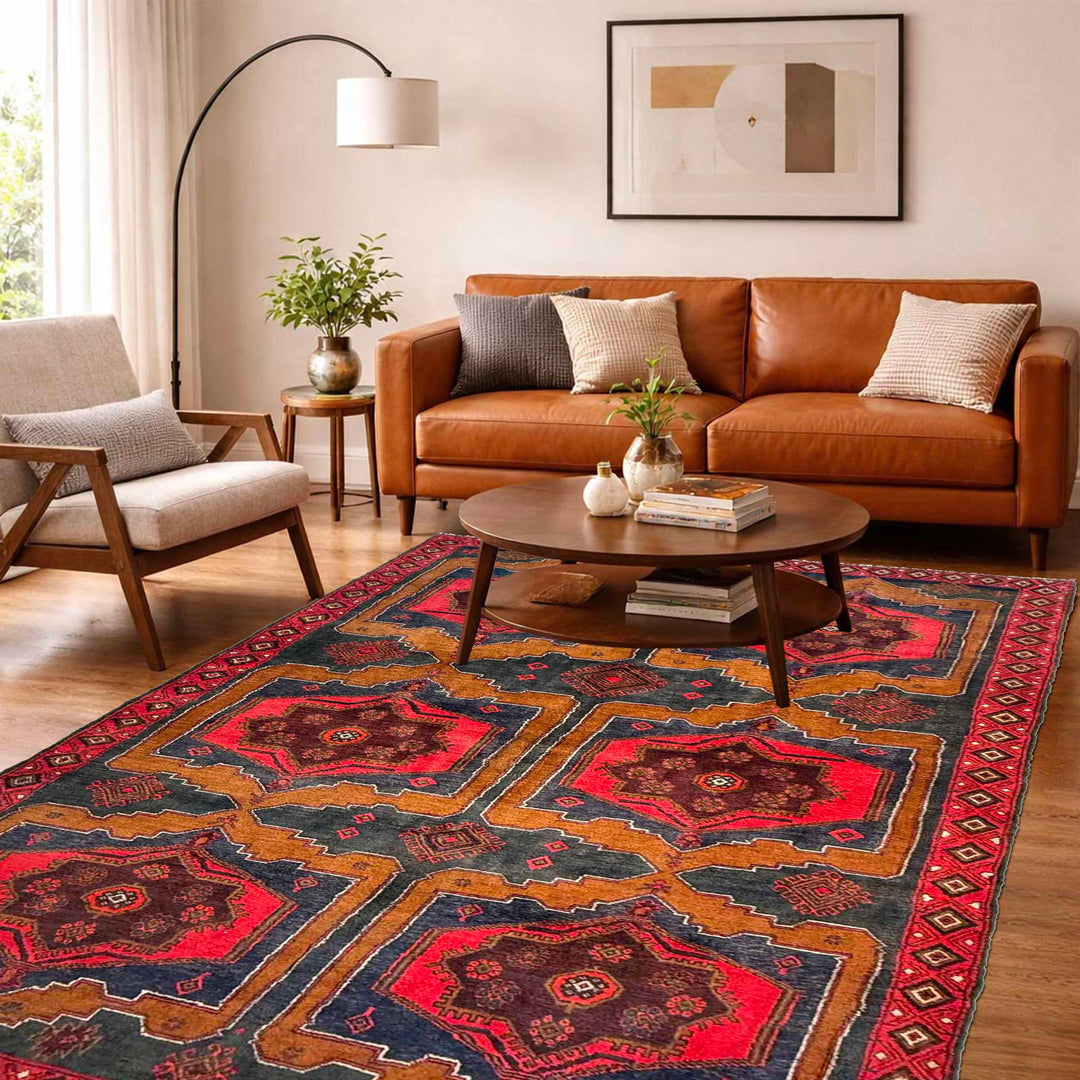 Afghan Baluchi Rug 4' 8" x 8' 7" Hand-Knotted reverse