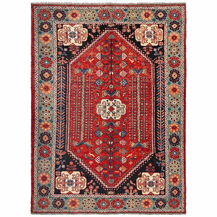 Red Afghan Shirazi Rug 6' 9" x 10' 0" Hand-Knotted
