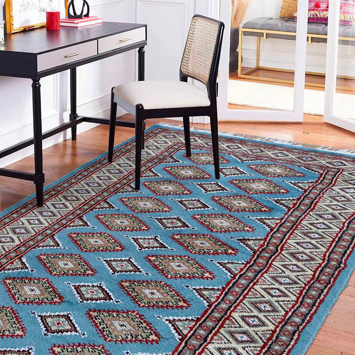 Blue Pakistani Jaldar Rug 3' 1" x 5' 3" Hand-Knotted | No. AL37918