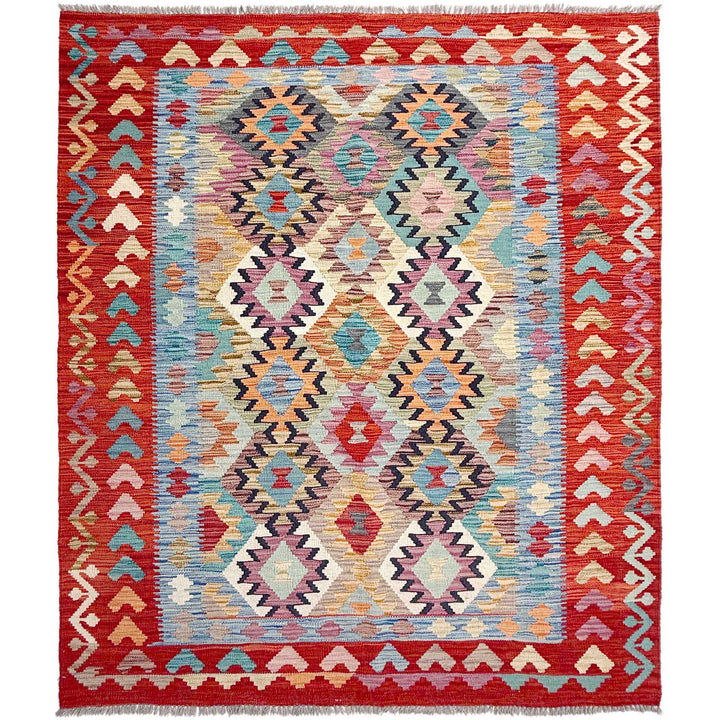 Afghan Vegetable Kilim Rug 5' 1" x 6' 8" Flat-Weave | No. AL10841
