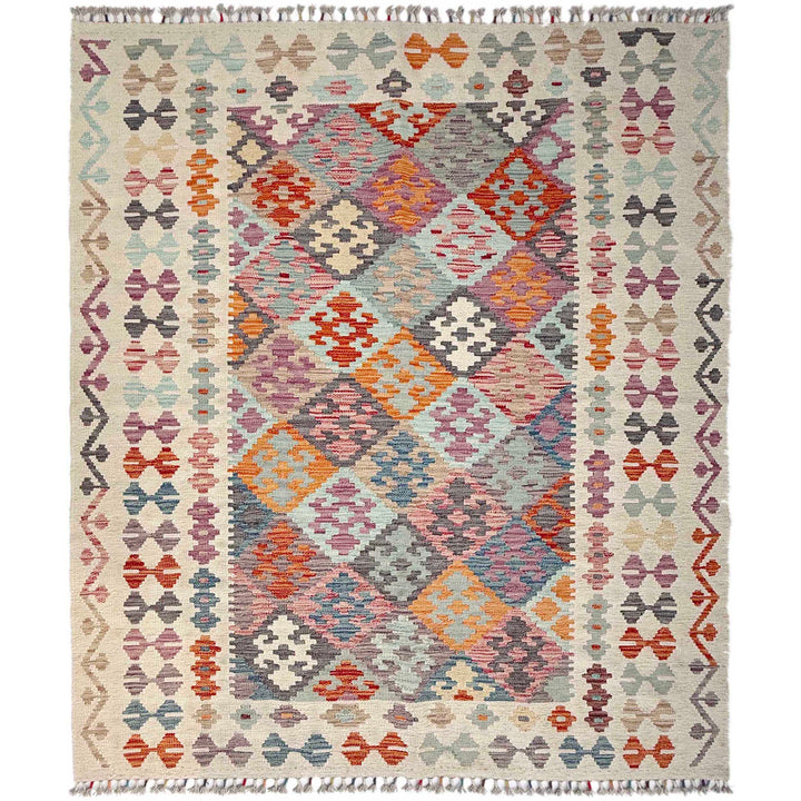 Afghan Vegetable Kilim Rug 5' 0" x 6' 7" Flat-Weave