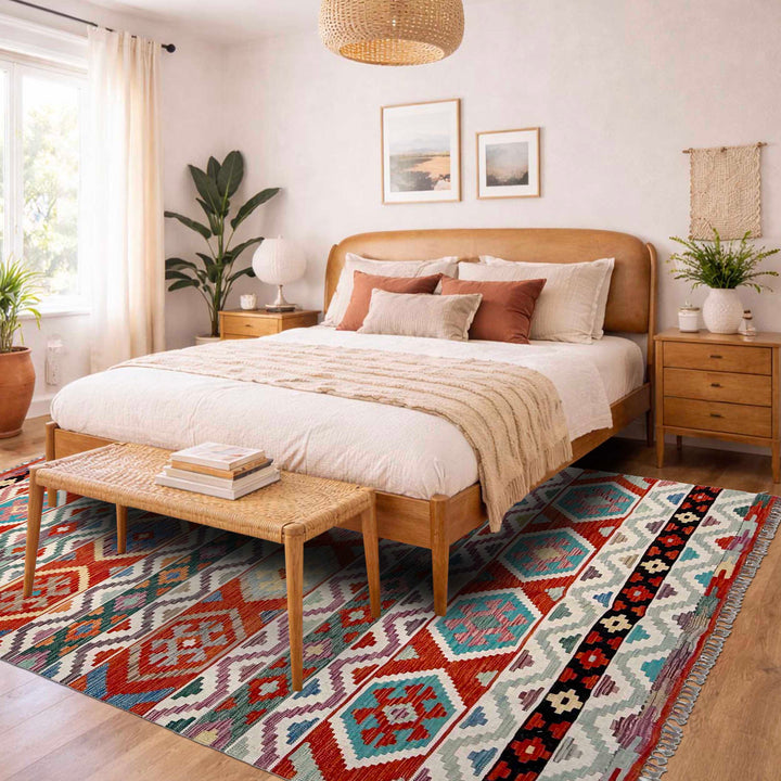 Afghan Vegetable Kilim Rug 6' 10" x 10' 2" Flat-Weave | No. AL57028