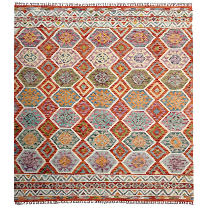 Afghan Vegetable Kilim Rug 8' 5" x 9' 9" Flat-Weave