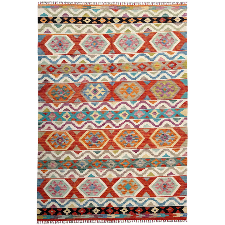 Afghan Vegetable Kilim Rug 6' 8" x 10' 1" Flat-Weave