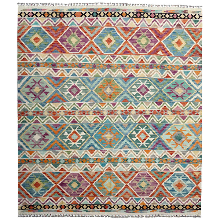 Afghan Vegetable Kilim Rug 8' 6" x 9' 11" Flat-Weave