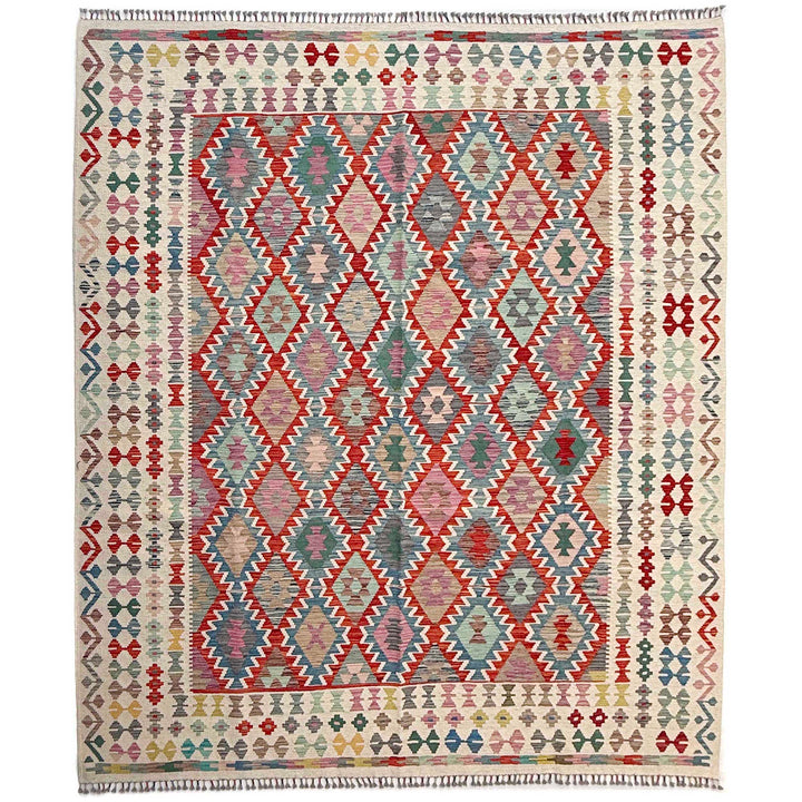 Afghan Vegetable Kilim Rug 8' 5" x 9' 9" Flat-Weave | No. AL80780