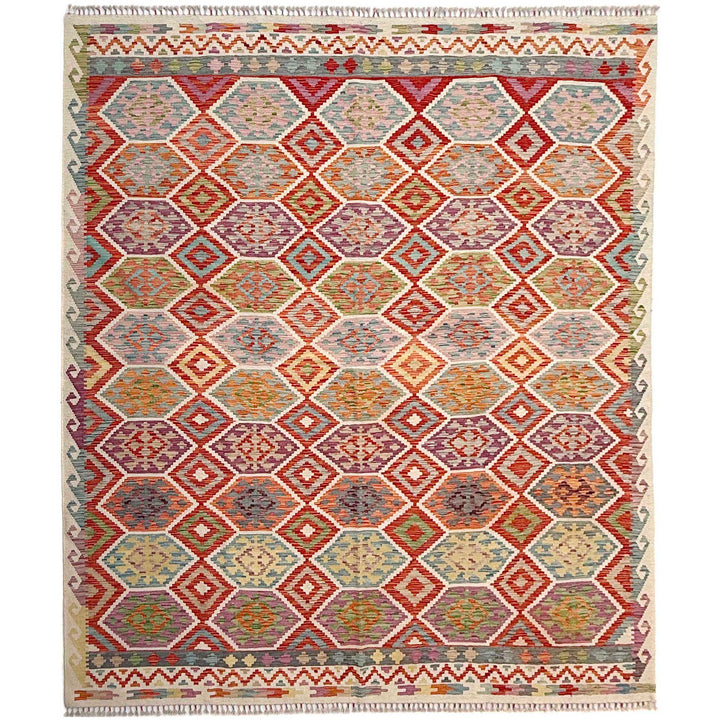 Afghan Vegetable Kilim Rug 8' 5" x 9' 9" Flat-Weave
