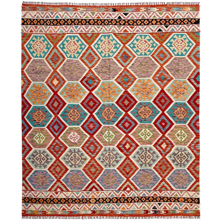 Afghan Vegetable Kilim Rug 8' 5" x 9' 9" Flat-Weave