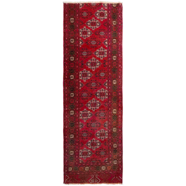 Red Afghan Khoja Roshnai Runner Rug 2' 5" x 7' 10" Hand-Knotted