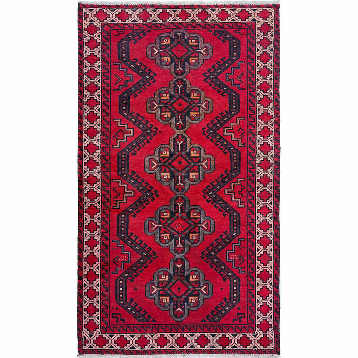 Red Afghan Baluchi Rug 3' 3" x 6' 1" Hand-Knotted