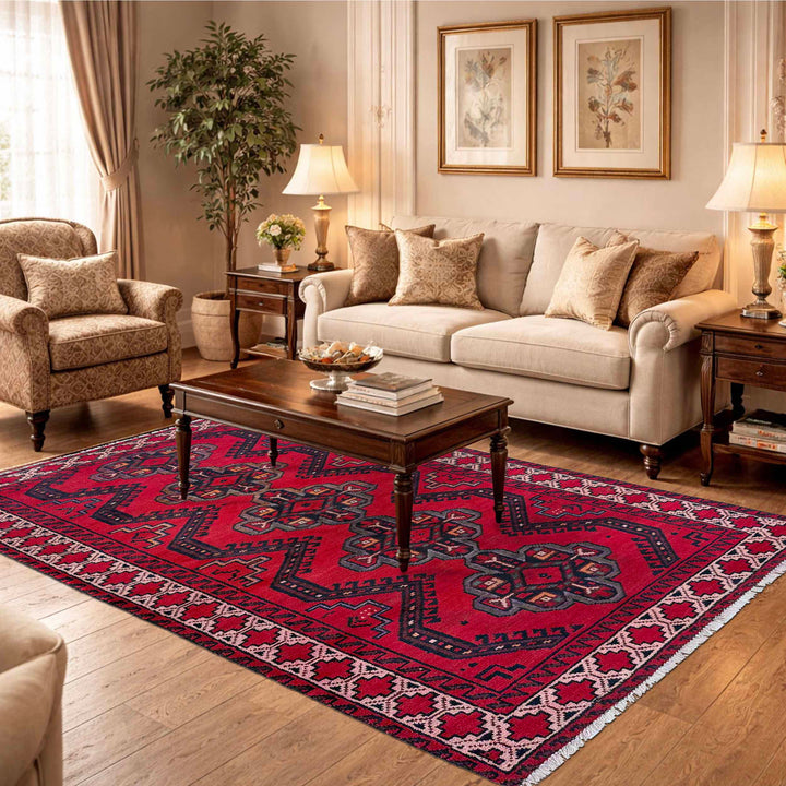 Red Afghan Baluchi Rug 3' 3" x 6' 1" Hand-Knotted reverse