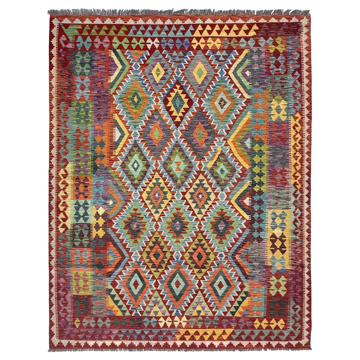 Afghan Vegetable Kilim Rug 7' 1" x 10' 1" Flat-Weave | No. AL12233