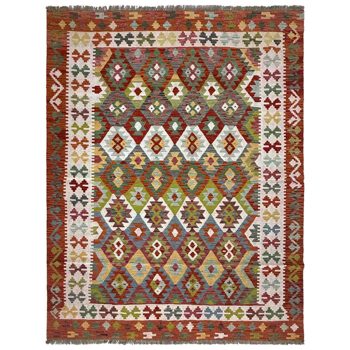 Afghan Vegetable Kilim Rug 6' 6" x 9' 8" Flat-Weave