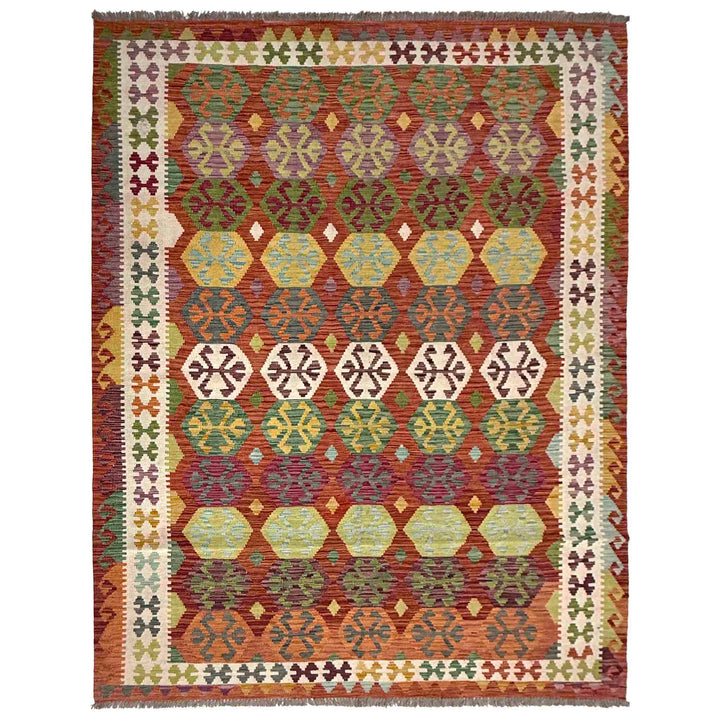 Afghan Vegetable Kilim Rug 6' 8" x 9' 10" Flat-Weave | No. AL19653
