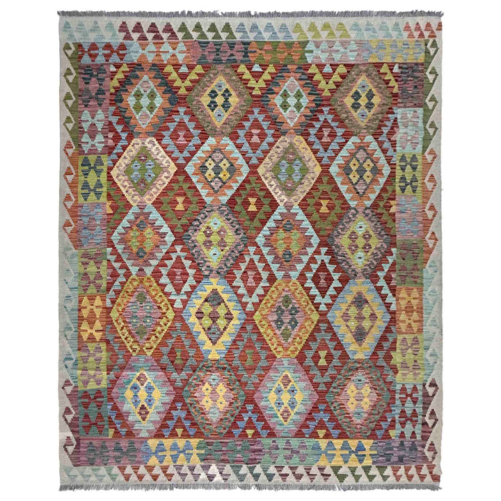 Afghan Vegetable Kilim Rug 6' 8" x 9' 9" Flat-Weave