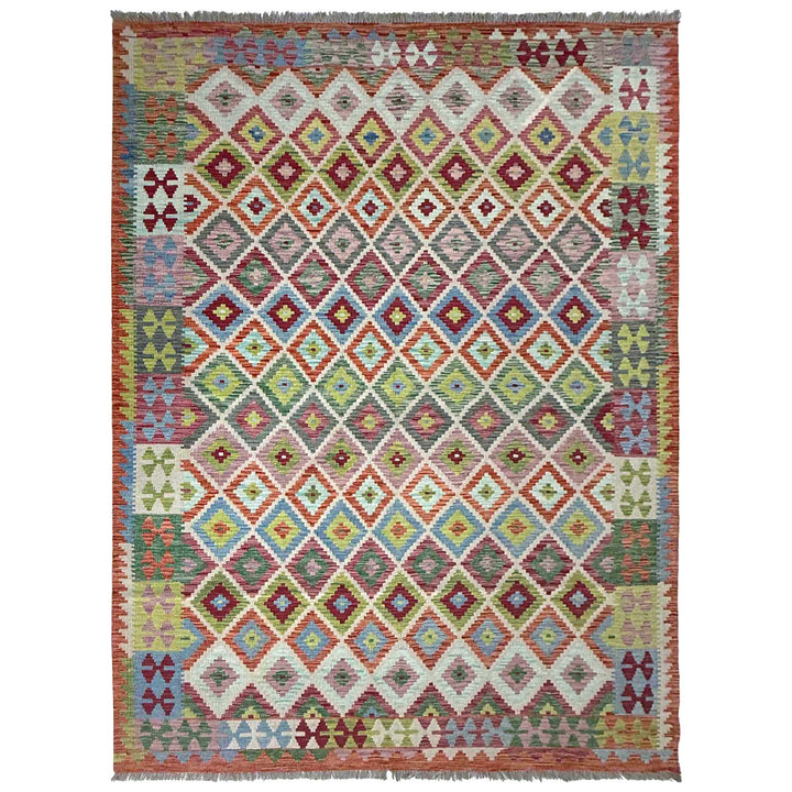Afghan Vegetable Kilim Rug 6' 8" x 9' 7" Flat-Weave
