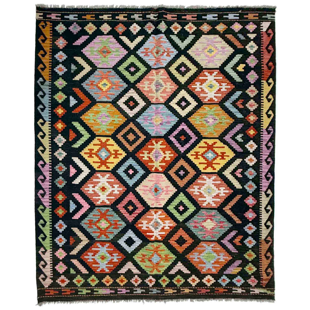 Afghan Vegetable Kilim Rug 5'10" x 7'9" Flat-Weave