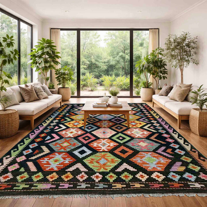 Afghan Vegetable Kilim Rug 5'10" x 7'9" Flat-Weave reverse