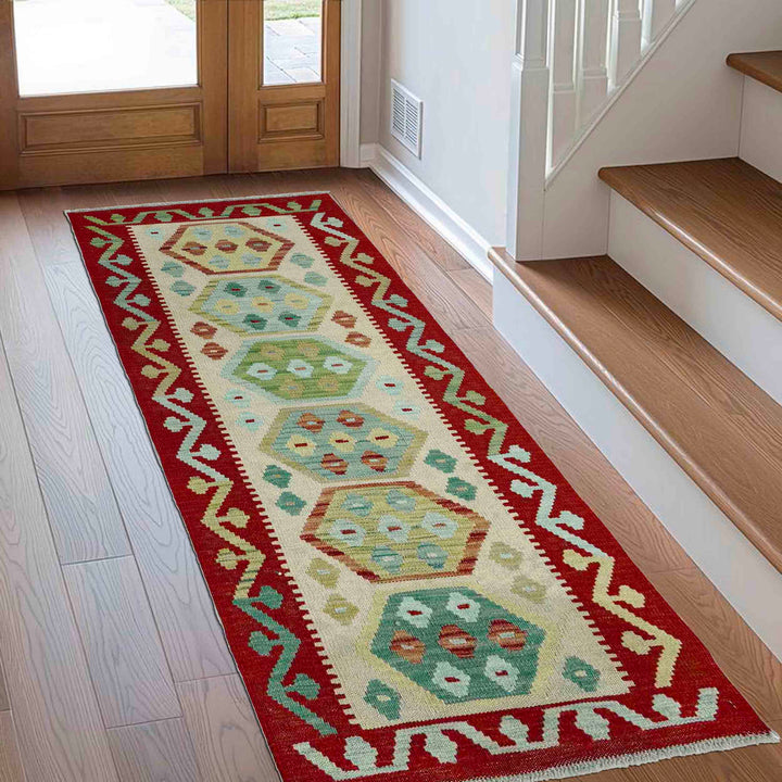 Afghan Vegetable Kilim Rug 2' 0" x 5' 8" Flat-Weave reverse