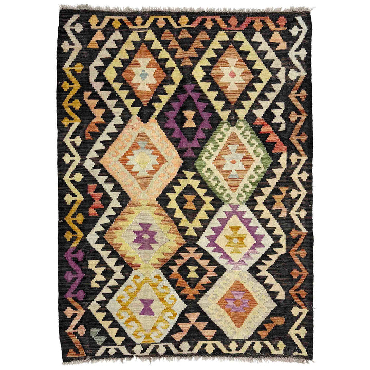 Multicolor Afghan Vegetable Kilim Rug 3'4" x 5'0" Flat-Weave