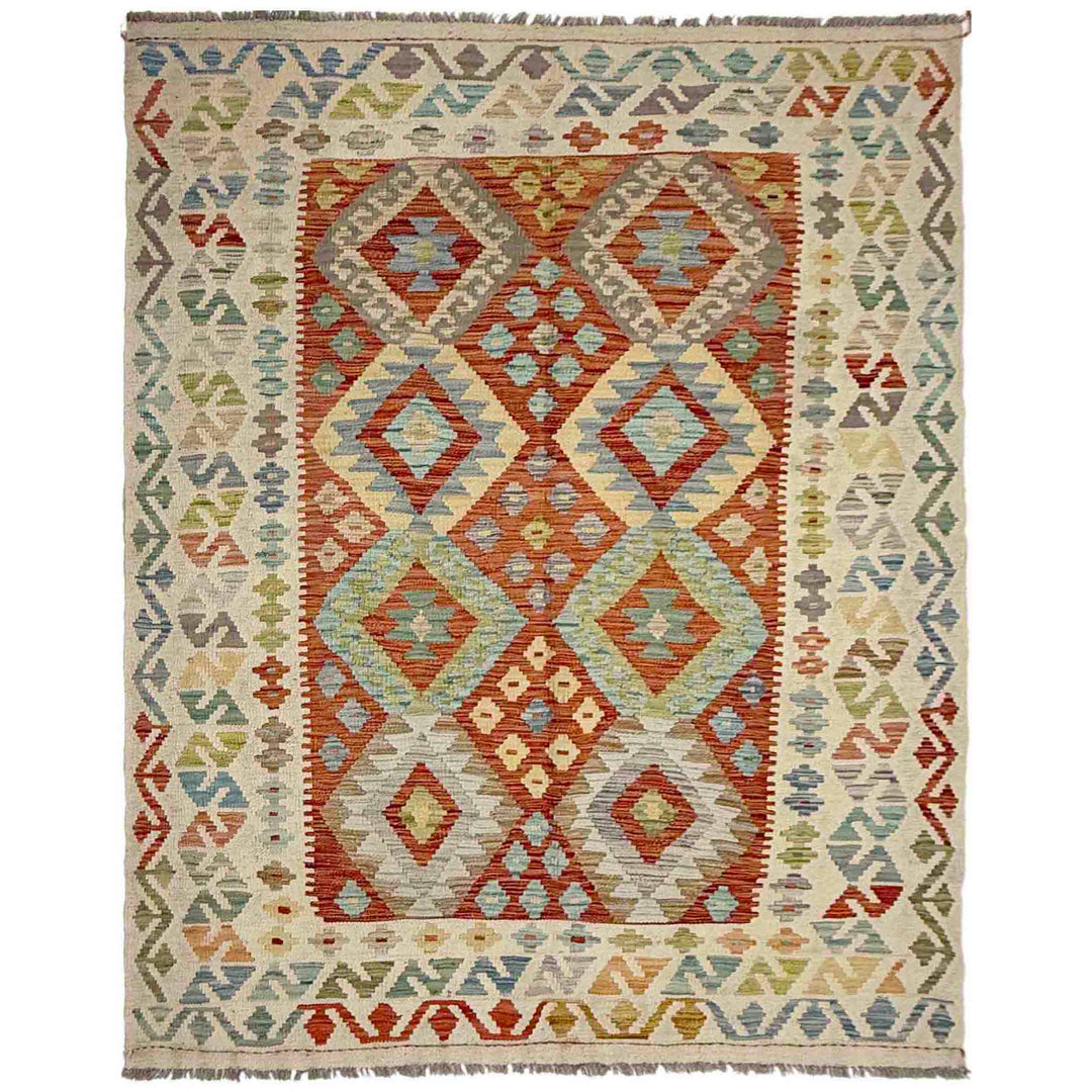 Afghan Vegetable Kilim Rug 4' 9" x 6' 7" Flat-Weave