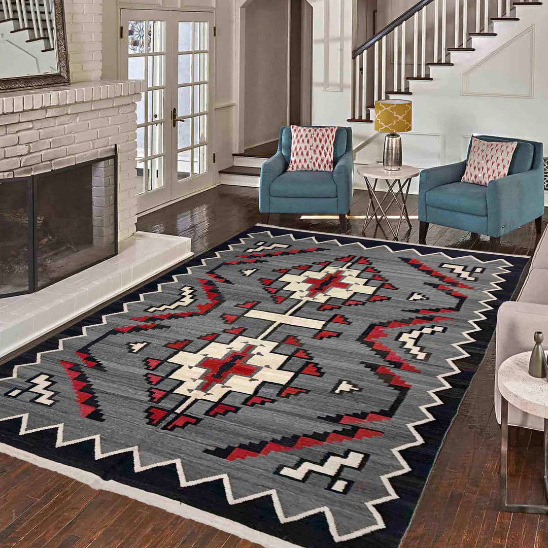 Afghan Vegetable Kilim Rug 6' 4" x 8' 8" Flat-Weave reverse