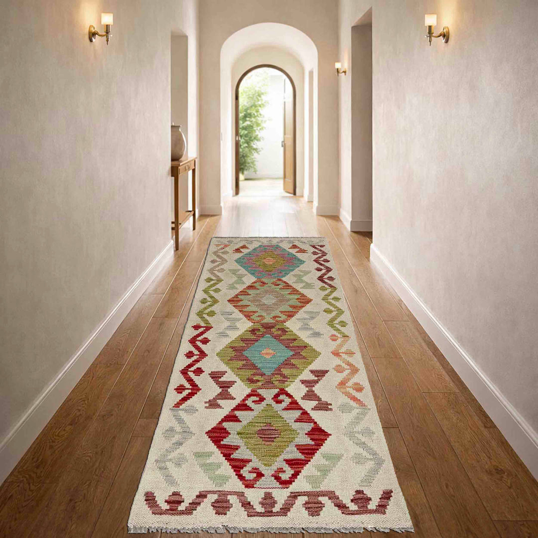 Afghan Vegetable Kilim Rug 2' 0" x 5' 11" Flat-Weave reverse