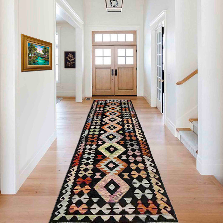 Hand Woven Wool Kelim Runner 2' 6" x 9' 9" - No. AL609724