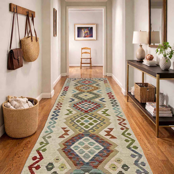 Handmade Turkish Design Wool Kilim Runner 2' 7" x 9' 5" - No. AL861483