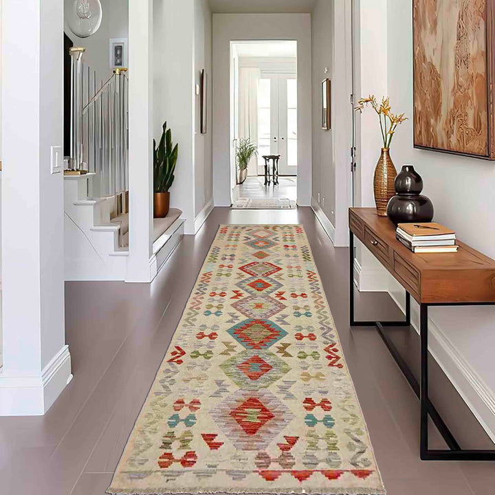 Afghan Vegetable Kilim Rug 2' 7" x 9' 8" Flat-Weave reverse
