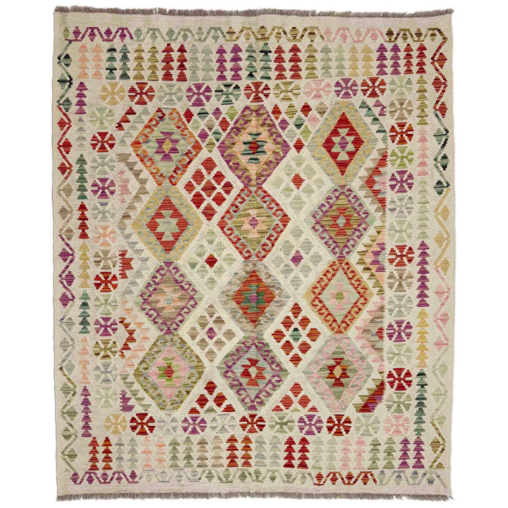 Afghan Vegetable Kilim Rug 5'0" x 6'5" Flat-Weave