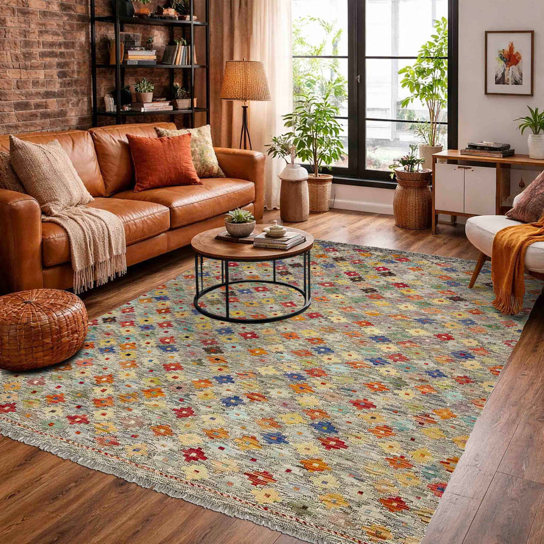 Afghan Vegetable Kelim Rug 5'1" x 6'6" Flat-Weave reverse