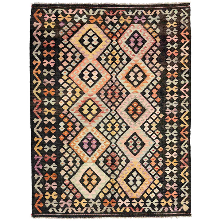 Afghan Vegetable Kilim Rug 5' 0" x 6' 6" Flat-Weave