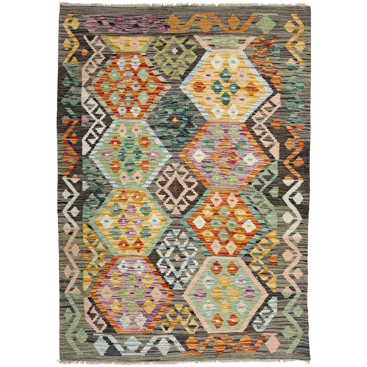 Afghan Vegetable Kilim Rug 4' 0" x 5' 10" Flat-Weave