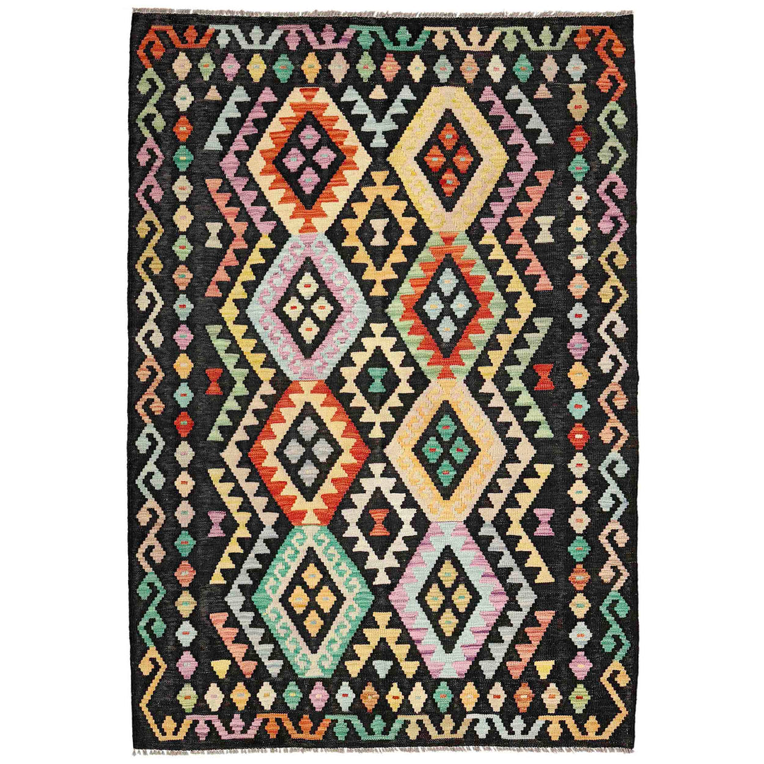Afghan Vegetable Kilim Rug 4' 3" x 6' 7" Flat-Weave