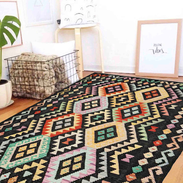Afghan Vegetable Kilim Rug 4' 3" x 6' 7" Flat-Weave reverse