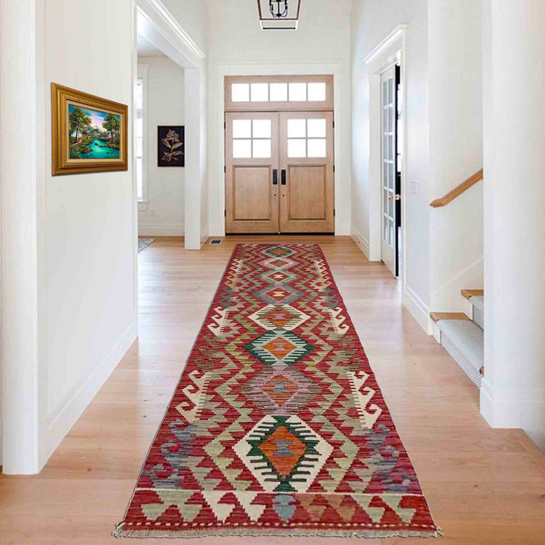 Afghan Vegetable Kilim Rug 2' 2" x 9' 6" Flat-Weave reverse