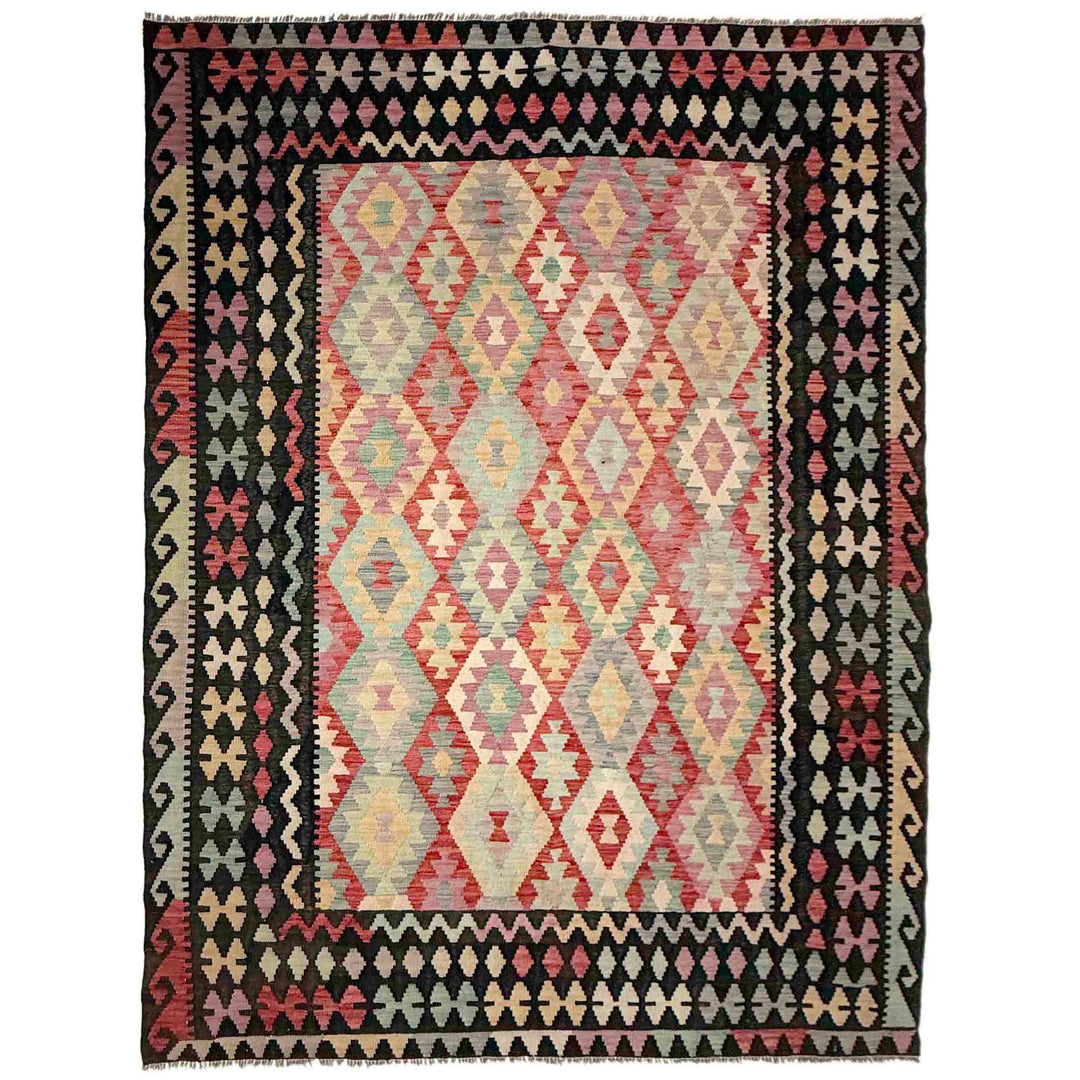 Afghan Vegetable Kilim Rug 6' 8" x 9' 5" Flat-Weave
