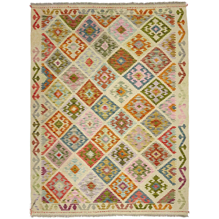 Afghan Vegetable Kilim Rug 4' 10" x 6' 7" Flat-Weave
