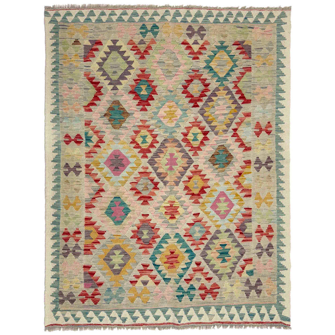 Afghan Vegetable Kilim Rug 5' 1" x 6' 7" Flat-Weave