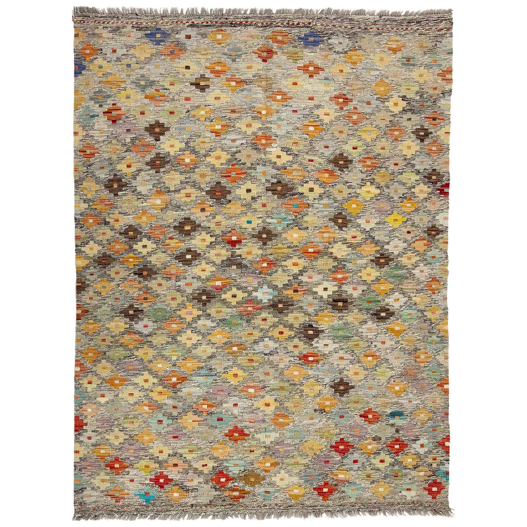 Afghan Vegetable Kilim Rug 4' 11" x 6' 7" Flat-Weave