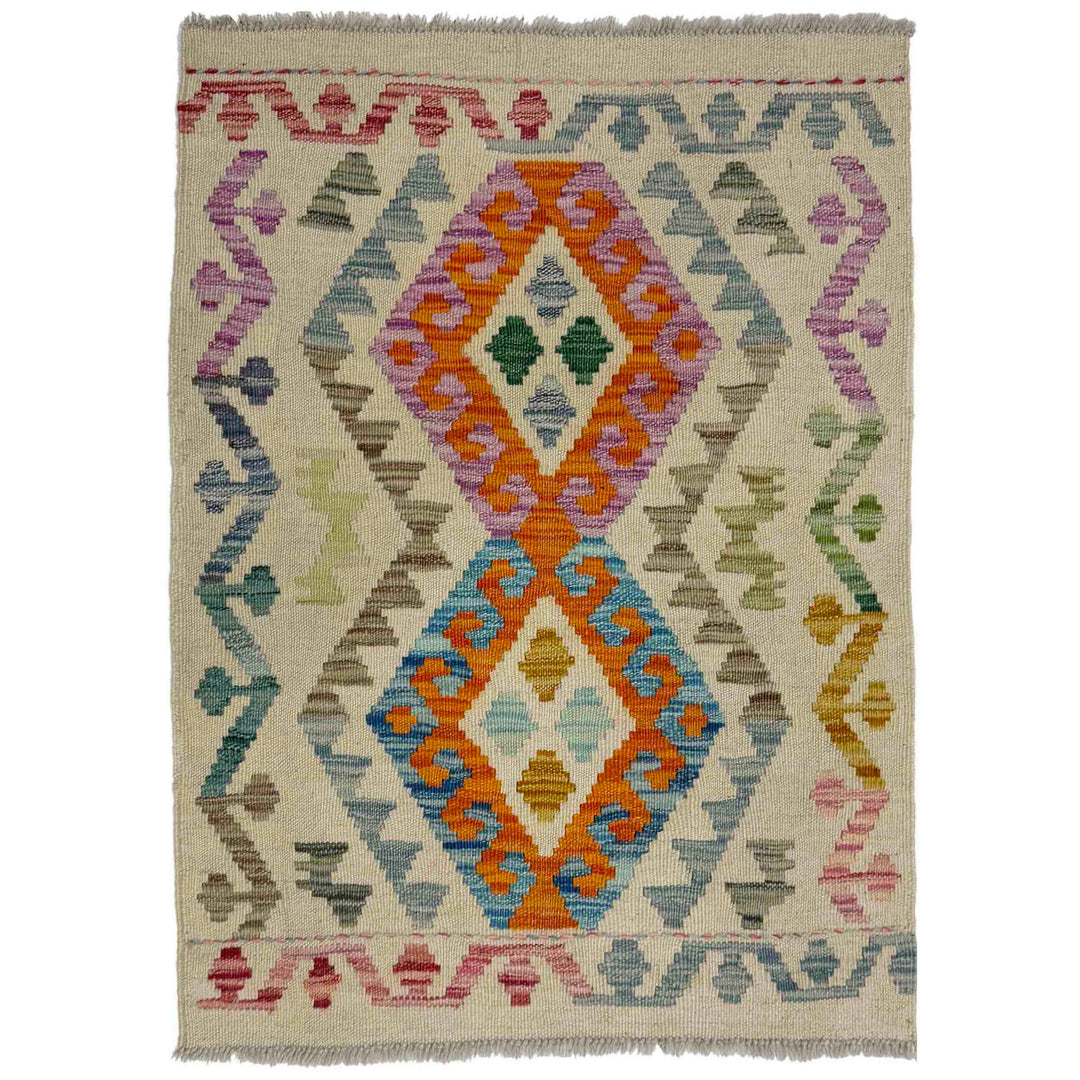 Afghan Vegetable Kilim Rug 2' 3" x 3' 1" Flat-Weave