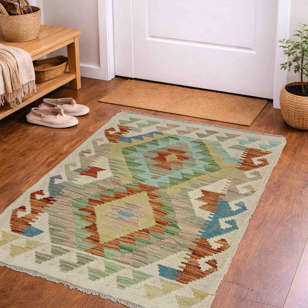Afghan Vegetable Kilim Rug 1' 11" x 3' 2" Flat-Weave view