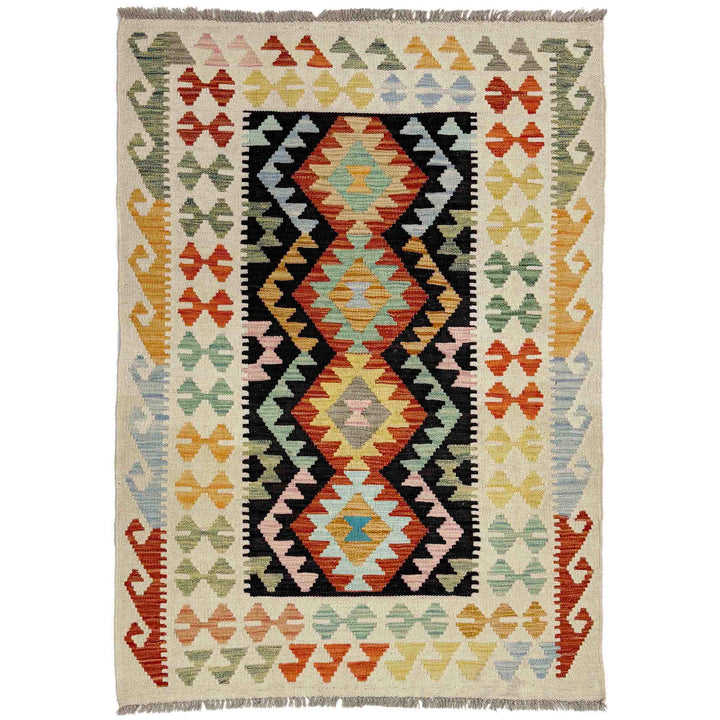Afghan Vegetable Kilim Rug 3' 3" x 4' 10" Flat-Weave