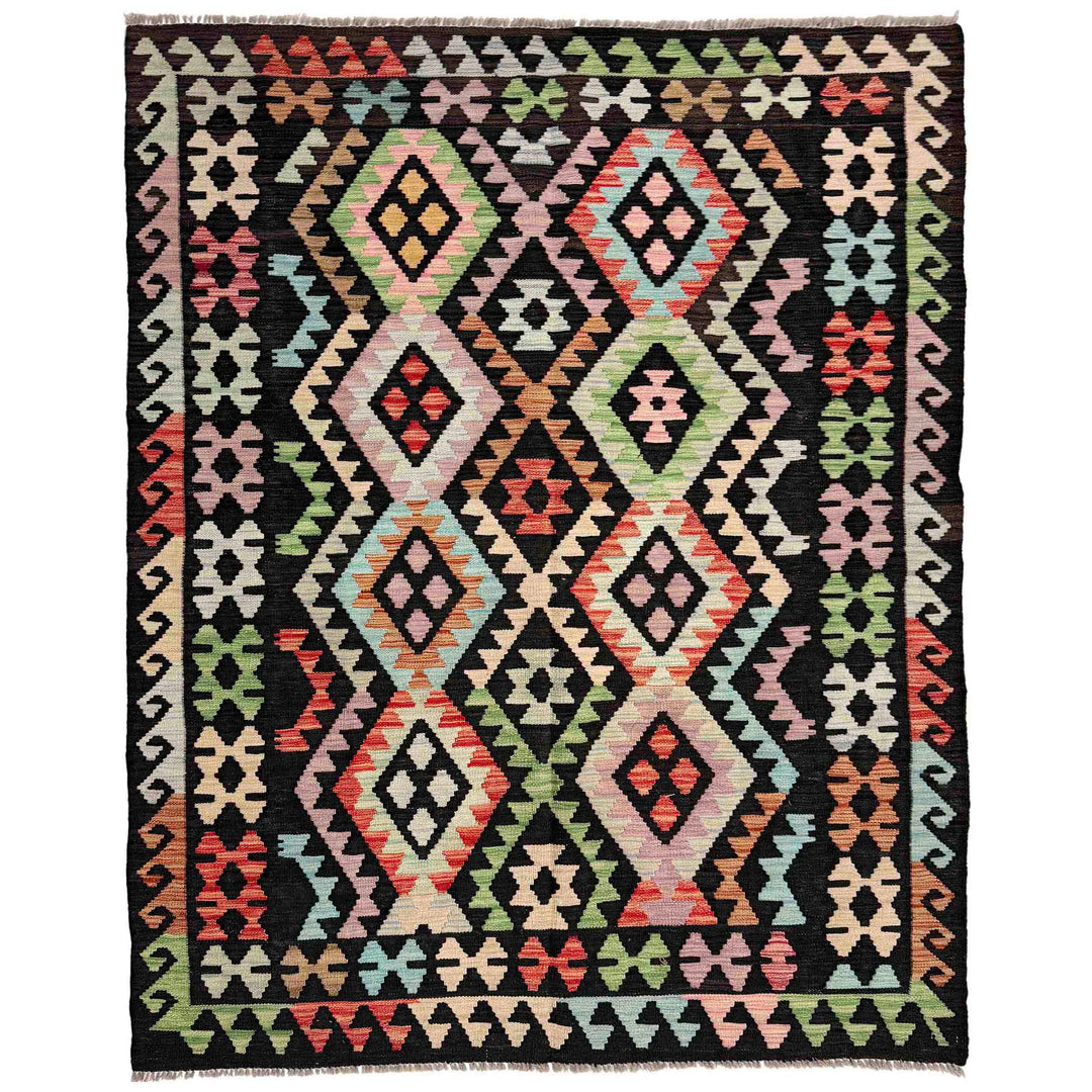 Afghan Vegetable Kilim Rug 4'11" x 6'4" Flat-Weave