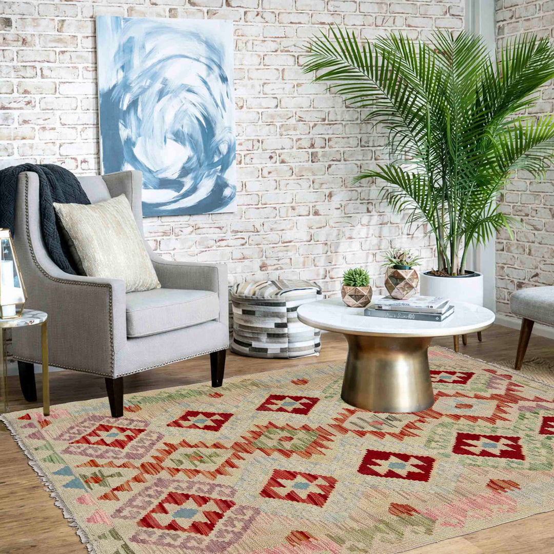 Afghan Vegetable Kilim Rug 2' 11" x 4' 5" Flat-Weave reverse