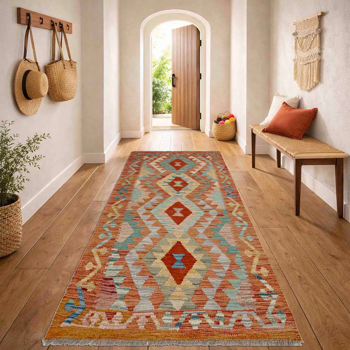 Afghan Vegetable Kilim Rug 2' 6" x 5' 1" Flat-Weave reverse