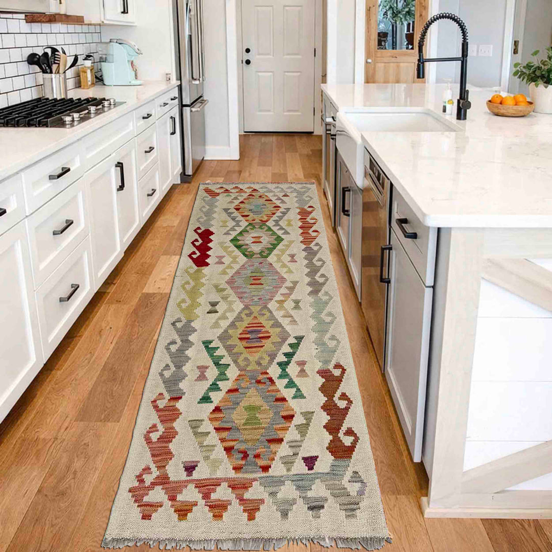 Afghan Vegetable Kilim Rug 2' 0" x 5' 9" Flat-Weave reverse