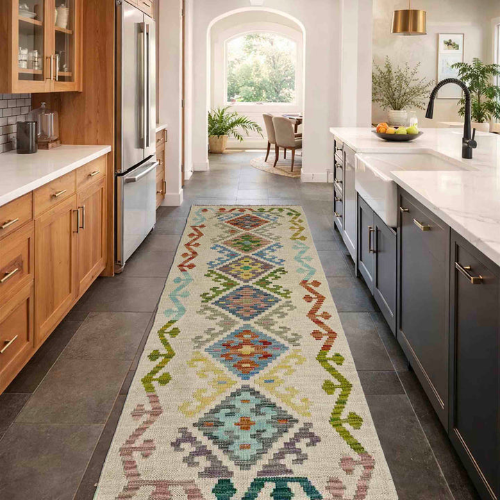 Afghan Vegetable Kilim Rug 1' 11" x 5' 8" Flat-Weave reverse